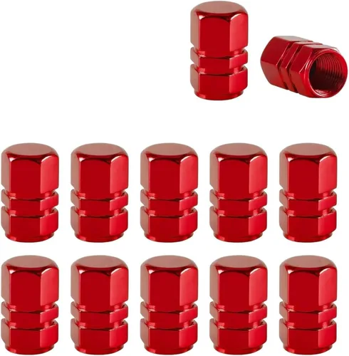 Vista 7 de 12 tapas de vástago de válvula de neumático de automóvil, tapas de vástago de válvula de rueda hexagonales cromadas de aleación de aluminio