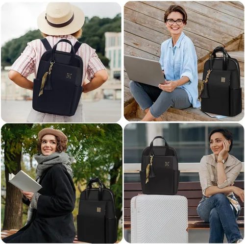 Vista 2 de Mochila para laptop para mujer, delgada de viaje, bolsa para computadora portátil de hasta 15.6 pulgadas, ligera, tamaño mediano, bolsa de trabajo
