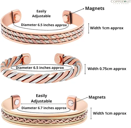 Vista 20 de Pulseras de cobre para hombres y mujeres Juego de 3 con caja de regalo Hecho a mano 100% cobre Regalo para mujeres y hombres