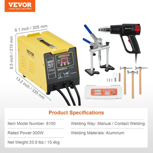 Vista 7 de VEVOR Extractor de abolladuras soldador por puntos, kit de reparación de abolladuras soldador de pernos de 300W con pistola de calor, modo