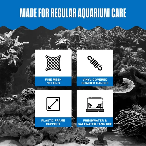 Vista 5 de Penn-Plax Quick-Net Aquarium Fish Net - Fine Mesh, Vinyl-Covered Braided Handle - Small Aquarium Cleaning Tool for Gentle Fish Handling - Use in