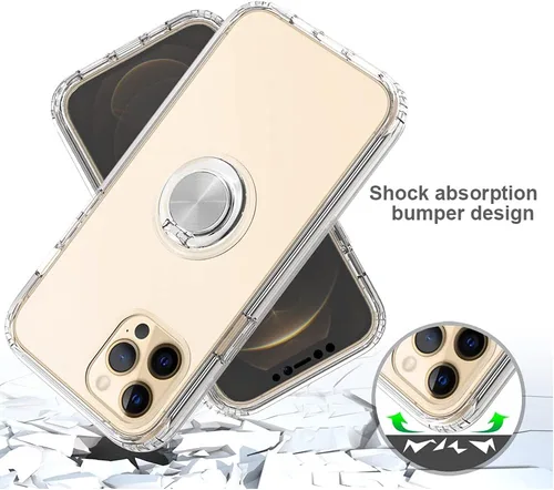 Vista 3 de Funda protectora resistente de cuerpo completo de 360° con protector de pantalla y soporte de anillo para iPhone 12 Pro Max (6.7 pulgadas)