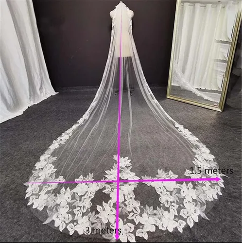 Vista 5 de HOUKAI JIAMEI - Velo de novia con peine, accesorios de boda de encaje floral, 9.8ft, 1 capa, suave, tul, iglesia