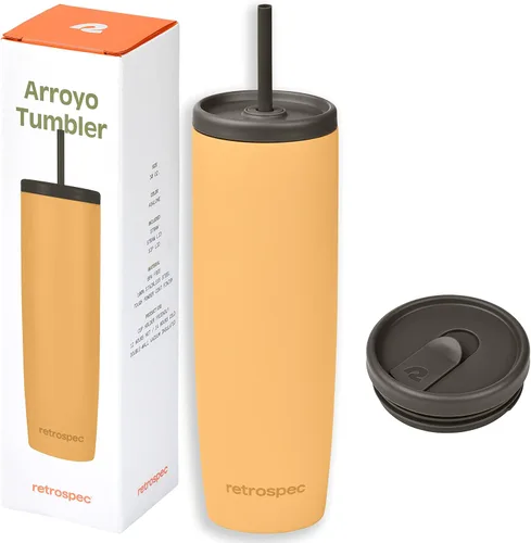 Vista 13 de Retrospec Arroyo - Vaso térmico de acero inoxidable con tapa y pajita, reutilizable, aislado y reutilizable, taza de viaje para café helado, vasos