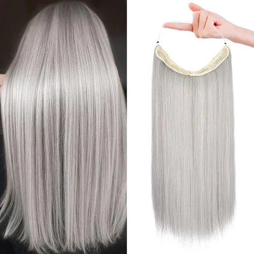 Vista 15 de REECHO - Extensiones de cabello con alambre invisible y con cintillo transparente, tamaño ajustable, clips seguros extraíbles, cabello lacio, diseño