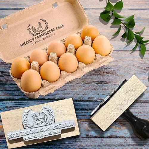 Vista 5 de UBJVA Sellos de cartón de huevos personalizados personalizados para huevos frescos de granja, sello de goma de madera para gallinero de granja