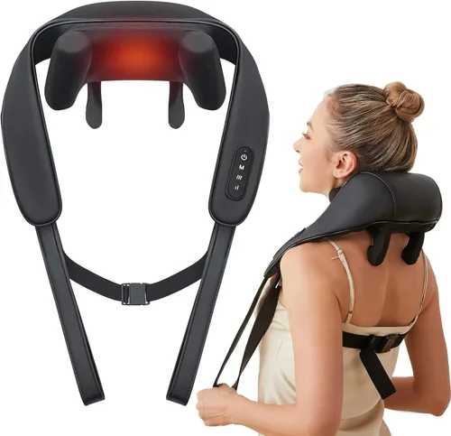 Vista 9 de Masajeador inalámbrico de cuello y hombros con calor, tejido profundo Shiatsu para aliviar el dolor, correas mejoradas portátil para viajes en casa