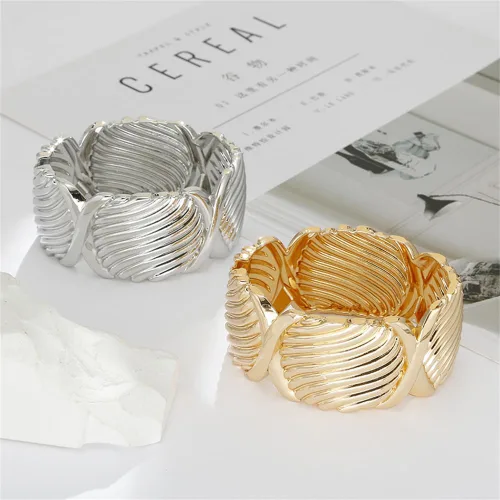 Vista 7 de LENDPLEX Brazalete de oro para mujer, chapado en oro de 18 quilates, ancho, grueso, punk, martillado, irregular, eslabones de serpiente, pulsera
