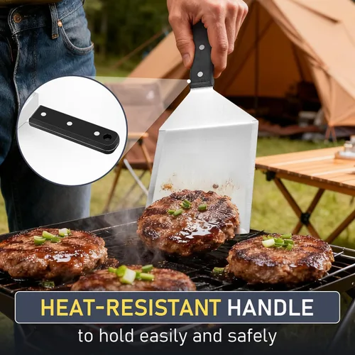 Vista 4 de HaSteeL - Juego de 2 espátulas de metal grandes de acero inoxidable con mango de ABS, resistente para hamburguesas y panqueques, ideal para cocinar