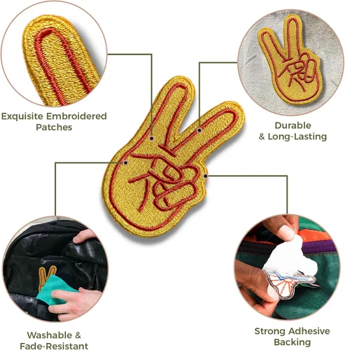Vista 4 de Peace Fingers – Parche Social Good – Parches bordados de estilo de vida para ropa, adhesivo fuerte, parches bordados para ropa, tela, mochila
