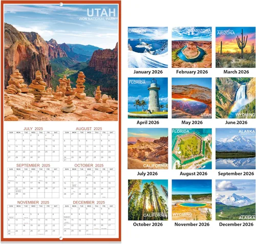 Vista 5 de Calendario 2026, calendario mensual de pared cuadrado 2026 con papel grueso, enero 2026 a diciembre 2026, 12 x 24 pulgadas (abierto), calendario