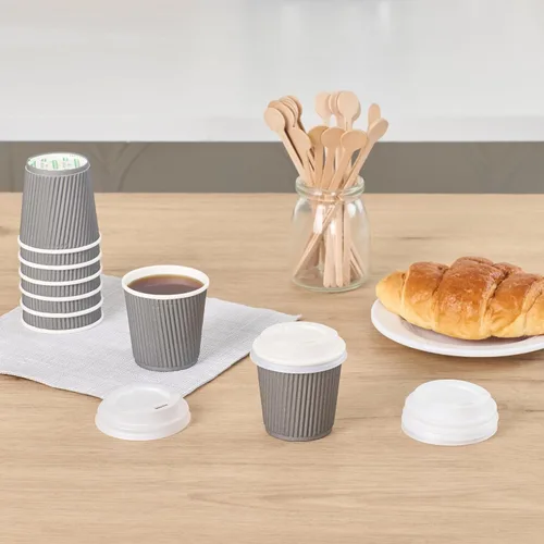 Vista 5 de Solo tapas: tapas de taza de café compostables Basic Nature, 500 tapas desechables para tazas de bebidas calientes. Las tazas se venden por
