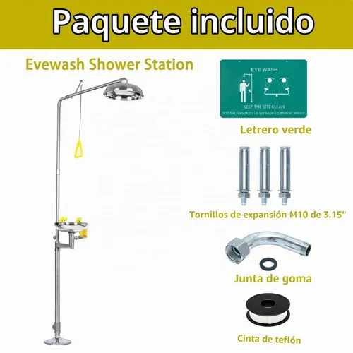 Vista 9 de lukar Estación del lavado de ojos de la ducha de la emergencia, 90" ducha