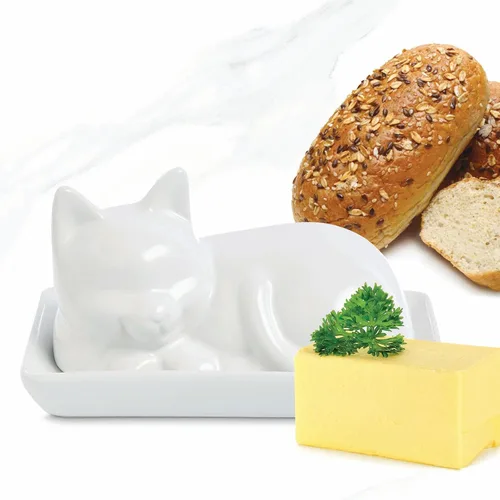 Vista 3 de HIC Kitchen Mantequillera para gatos con tapa, porcelana fina