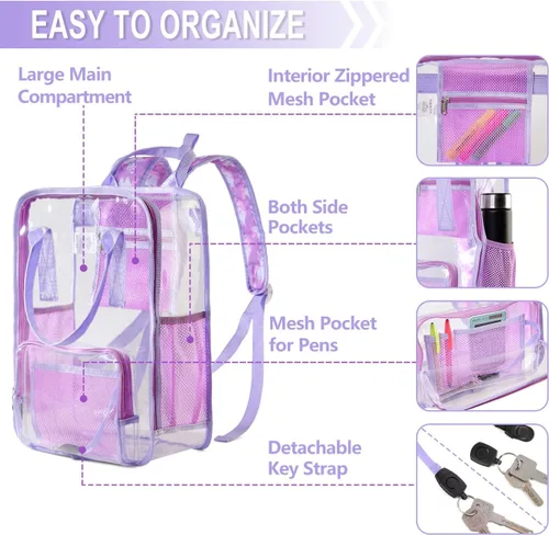 Vista 3 de Mochila transparente, mochila escolar transparente resistente VASCHY, L, Mochilas Daypack