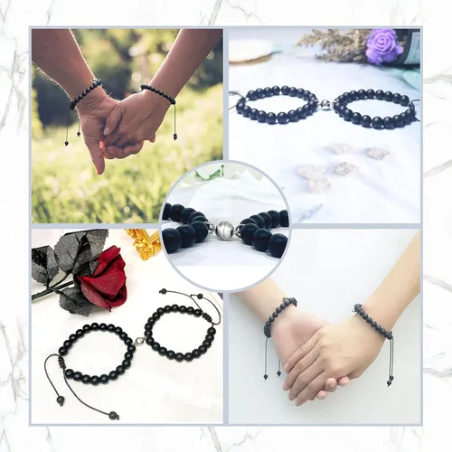 Vista 7 de Reaowazo Juego de pulseras magnéticas a juego para parejas, atracción mutua, cuentas de piedra natural, regalos de joyería para novio, mujeres
