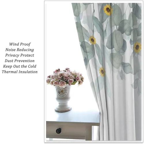 Vista 5 de Cortinas de cocina con hojas de acuarela, diseño de girasol, floral, plantas campestres, primavera, naturaleza, arte, impreso, tela para el hogar