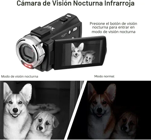 Vista 2 de Videocámaras ORDRO HDV-V12 - Videocámara HD 1080P, grabadora de vídeo, cámara de visión nocturna por infrarrojos con tarjeta de memoria de 16G y 2