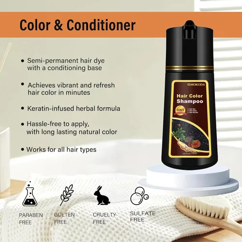 Vista 2 de Champú de Tinte para el Cabello Marrón Cereza, Tinte para el Cabello Marrón Semipermanente, Funciona en Minutos, Champú de Color Instantáneo