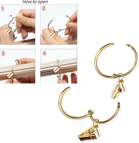 Vista 4 de Lsgoodcare 30 clips de cortina que se abren con anillos dorados de 2 pulgadas, clip decorativo de metal fuerte, anillos de clip abiertos a prueba