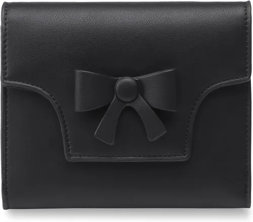 Vista 8 de yiijay Cartera pequeña para mujer, lindo lazo con bloqueo RFID, plegable, de cuero, tarjetero, compacto, con bolsillo con cremallera