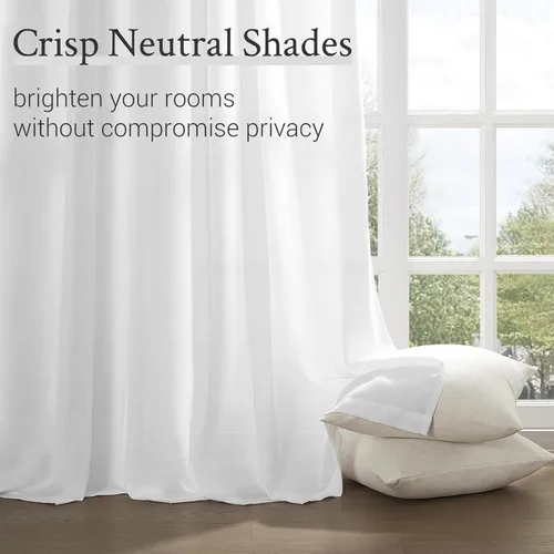 Vista 4 de Topfinel 2 paneles de cortinas plisadas de lino beige y blanco de 63 pulgadas de largo, para dormitorio y sala de estar, cortinas semitransparentes