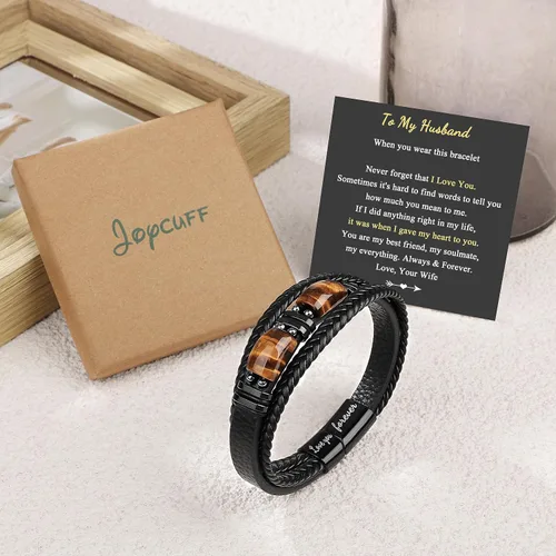 Vista 7 de Regalos únicos para el día del padre para hombres, pulsera de cuero para hombres, papá, novio, hijo, nieto, hermano, te amo para siempre, piedra
