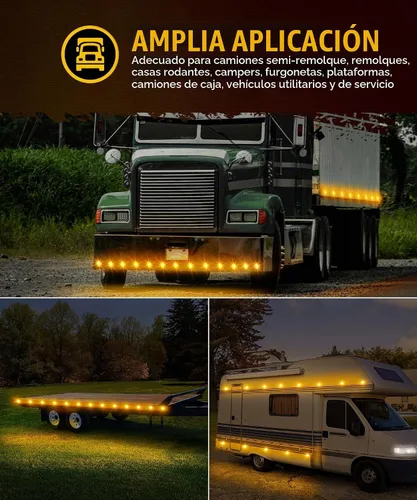 Vista 7 de Partsam 10 luces redondas ámbar de 2.5 pulgadas, 8 luces LED de marcador de remolque, luz de liquidación con coleta y ojales para cámper, caravana