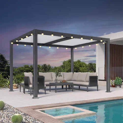 Vista 10 de PURPLE LEAF - Pergola con listones de 11 x 18 pies, marco de aluminio blanco para patios