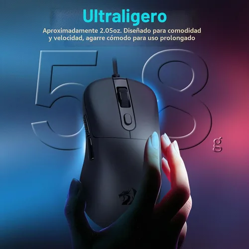 Vista 5 de Redragon Ratón para juegos con cable, ligero, 6 botones programables, negro