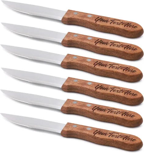 Vista 10 de My Personal Memories Cuchillos para carne de madera con monograma personalizados, regalo de inauguración de la casa para parejas, grabado