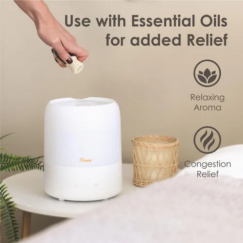 Vista 5 de Crane Top Fill - Mini humidificador para dormitorio y guardería, difusor de aceite esencial 3 en 1, luz para dormir, 0.5 galones, humidificador