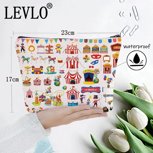 Vista 2 de LEVLO Circo Cosmético Maquillaje Bolsa Regalo Para Los Fans Del Circo Animales Jokers Circo Tienda De Circo Bolsa Bolsa Bolsa De Circo Mercancía