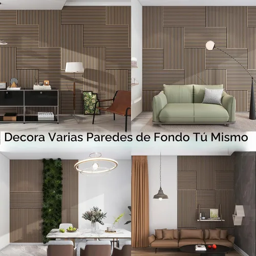 Vista 7 de 4 piezas de paneles acústicos de listones de madera, panel de pared de madera acanalada 3D absorbente de sonido para pared y techo, paneles Nogal