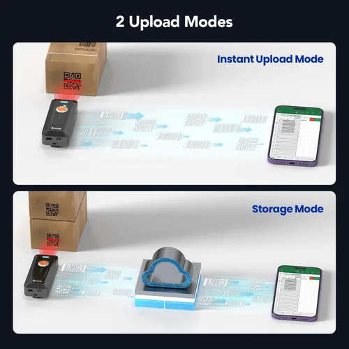 Vista 7 de Eyoyo Escáner de código de barras Bluetooth 2D portátil con clip, batería de 2000mAh con indicador de nivel, lector de código de barras 1D QR Naranja