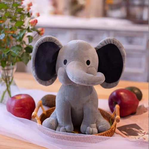 Vista 3 de NatureMan Animales de peluche de elefante, peluches kawaii, juguetes de peluche para bebés, niños y niñas, ideal para guardería, decoración de gris