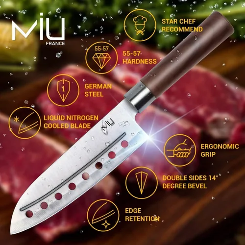 Vista 2 de MIU Santoku - Cuchillo multiusos de 7 pulgadas para chef con mango de plástico cómodo