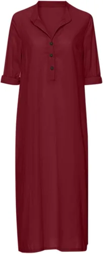 Vista 3 de Maxi vestido largo liso para mujer, de algodón caftán, manga larga, vestido de gran