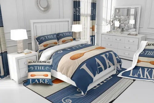 Vista 6 de jejeloiu Juego de edredón de lago para niños, tamaño individual, juego de ropa de cama relajante de paleta de lago para niños, decoración de casa