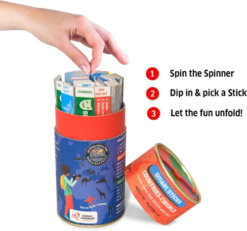 Vista 2 de Chalk and Chuckles Smart Sticks Países del Mundo, regalos para niños de 8 a 12 años, idea de regalo de aprendizaje genial para adolescentes y niñas
