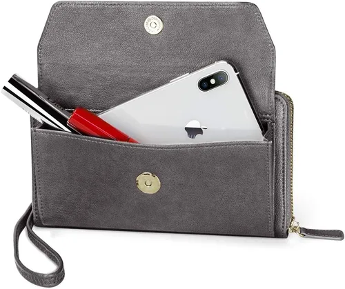 Vista 5 de nuoku Cartera RFID para mujer, bolso cruzado con cremallera alrededor de 2 correas