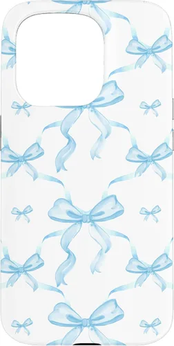 Vista 14 de Cintas y lazos estéticos de color azul claro para iPhone 16 en estuche de acuarela