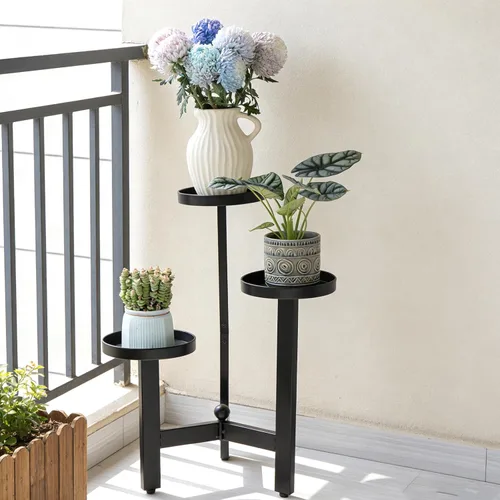 Vista 5 de Soporte para plantas de 3 niveles, estante de hierro de varios niveles de 25 pulgadas para vegetación interior y exterior Moderno estante