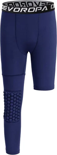 Vista 13 de DEVOROPA Youth Boys' Compression Pants with Knee Pads 3/4 Basketball Athletic Tights Quick Dry Sports Workout Leggings Negro
