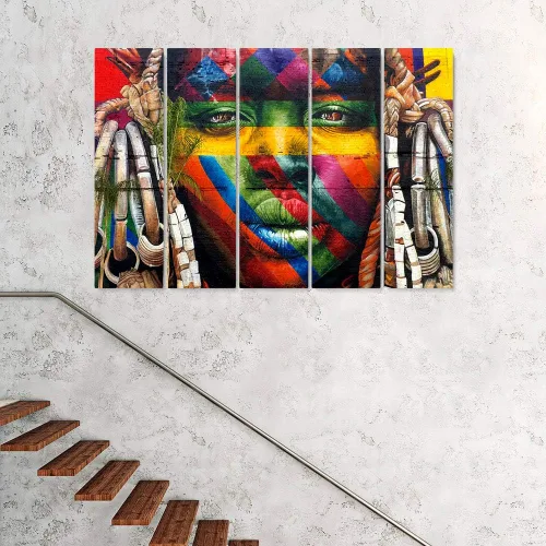 Vista 7 de Blaze Canvas Eduardo Kobra - Lienzo decorativo para pared con graffiti africano (3 piezas, grande)