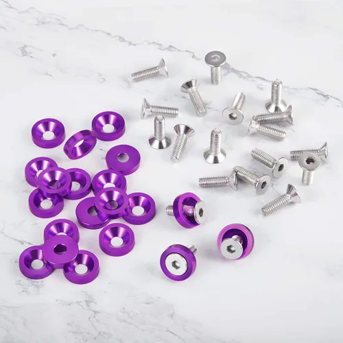 Vista 6 de TOMALL Juego de 20 tornillos de aluminio para guardabarros, arandela de parachoques de motor, accesorios de tornillos de perno M6 (morado)