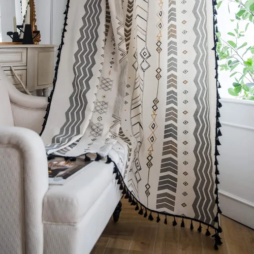 Vista 35 de VOGOL Cortinas con textura de lino con estampado floral bohemio, 59 x 63, 1 panel