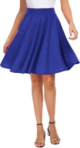Vista 6 de EXCHIC Falda básica para mujer, estilo patinadora, casual, elástica, plisada, minifalda con vuelo midi de línea A 10