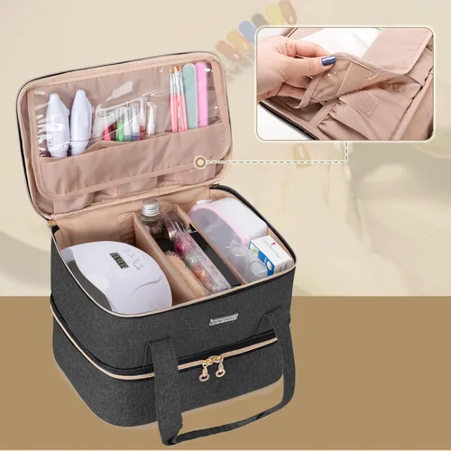 Vista 2 de BAFASO Organizador de esmalte de uñas con capacidad para 40 botellas (0.5 onzas líquidas) y una lámpara de uñas, Negro
