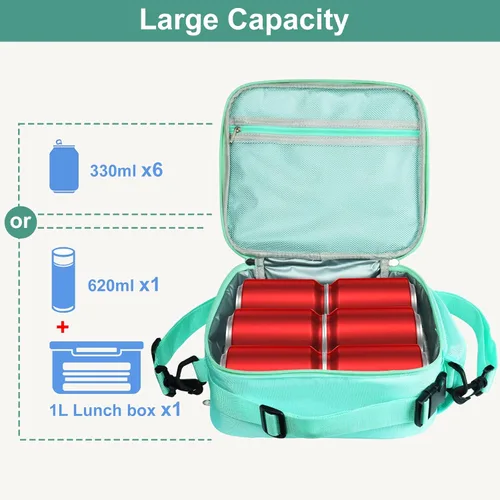 Vista 5 de Lonchera para niños y niñas, bolsa de mano aislada con diseño de arco iris, a prueba de fugas, térmica, reutilizable, para la escuela, la oficina